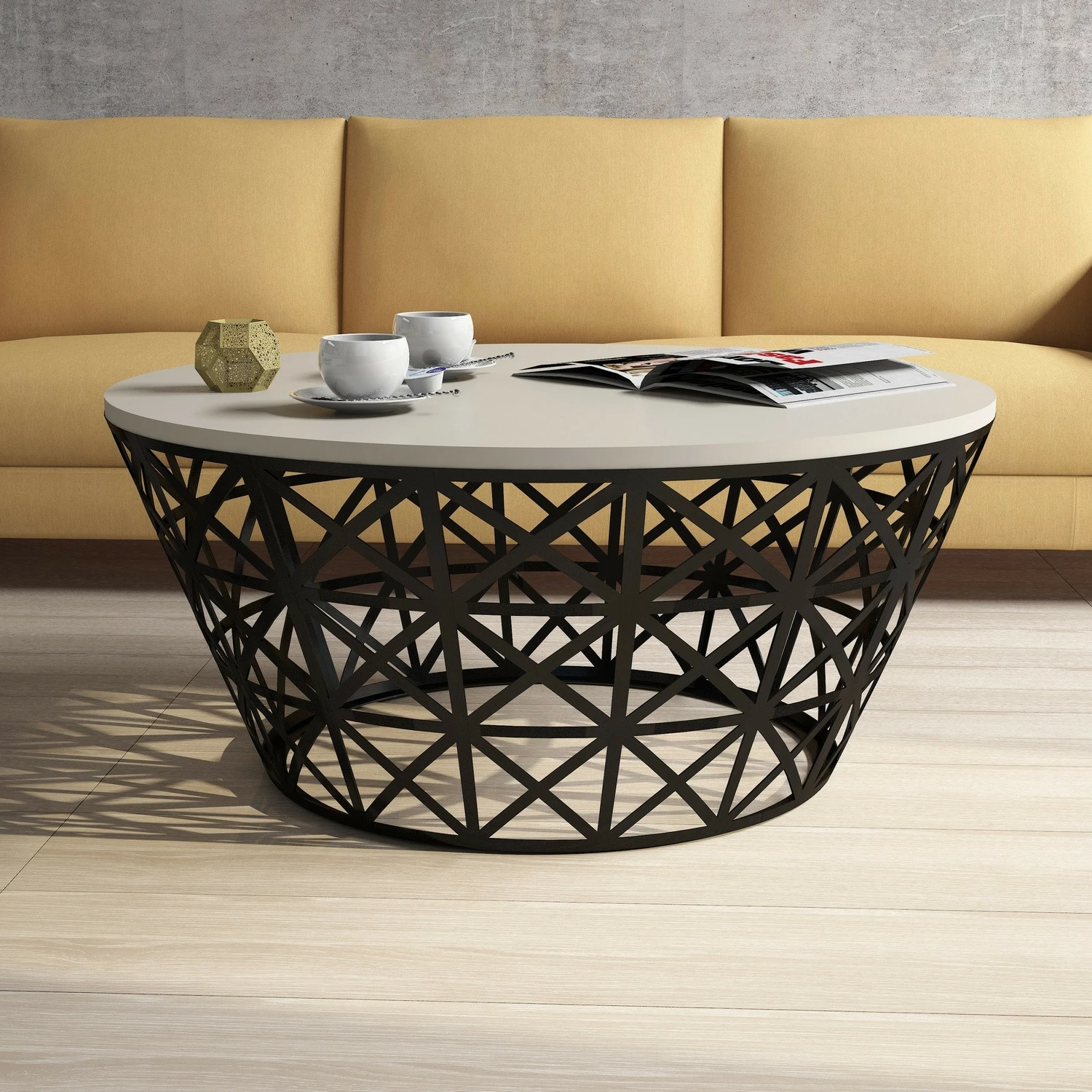 Tavolinë kafeje Skye Decor, stil metal ferforje, krem