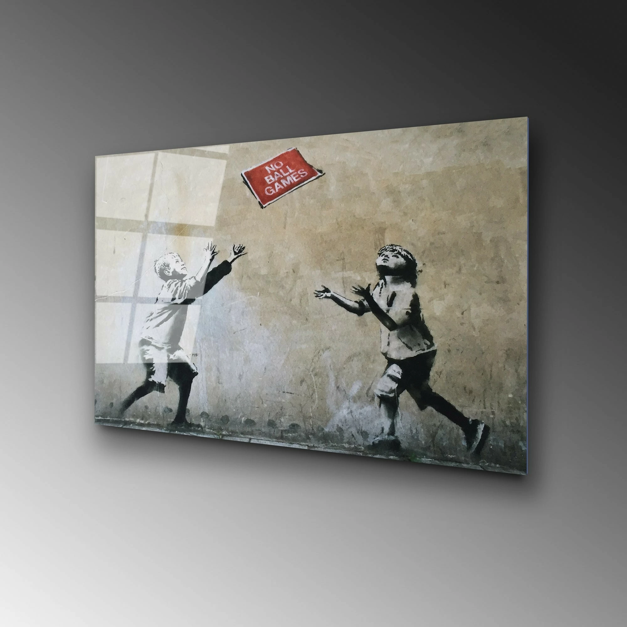 Pikturë dekorative në xham të temperuar, Banksy, shumëngjyrëshe, 45x65cm