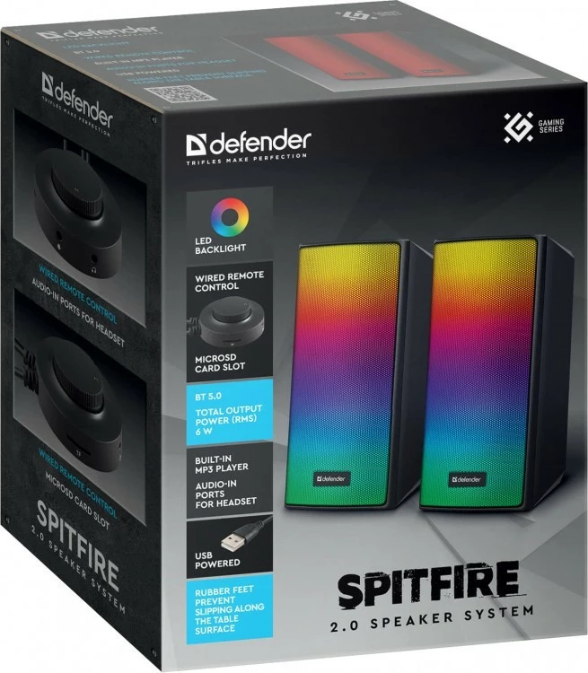 Altoparlantë kompjuteri Defender Spitfire 2.0, Bluetooth, 6W, LED, të zi (set)