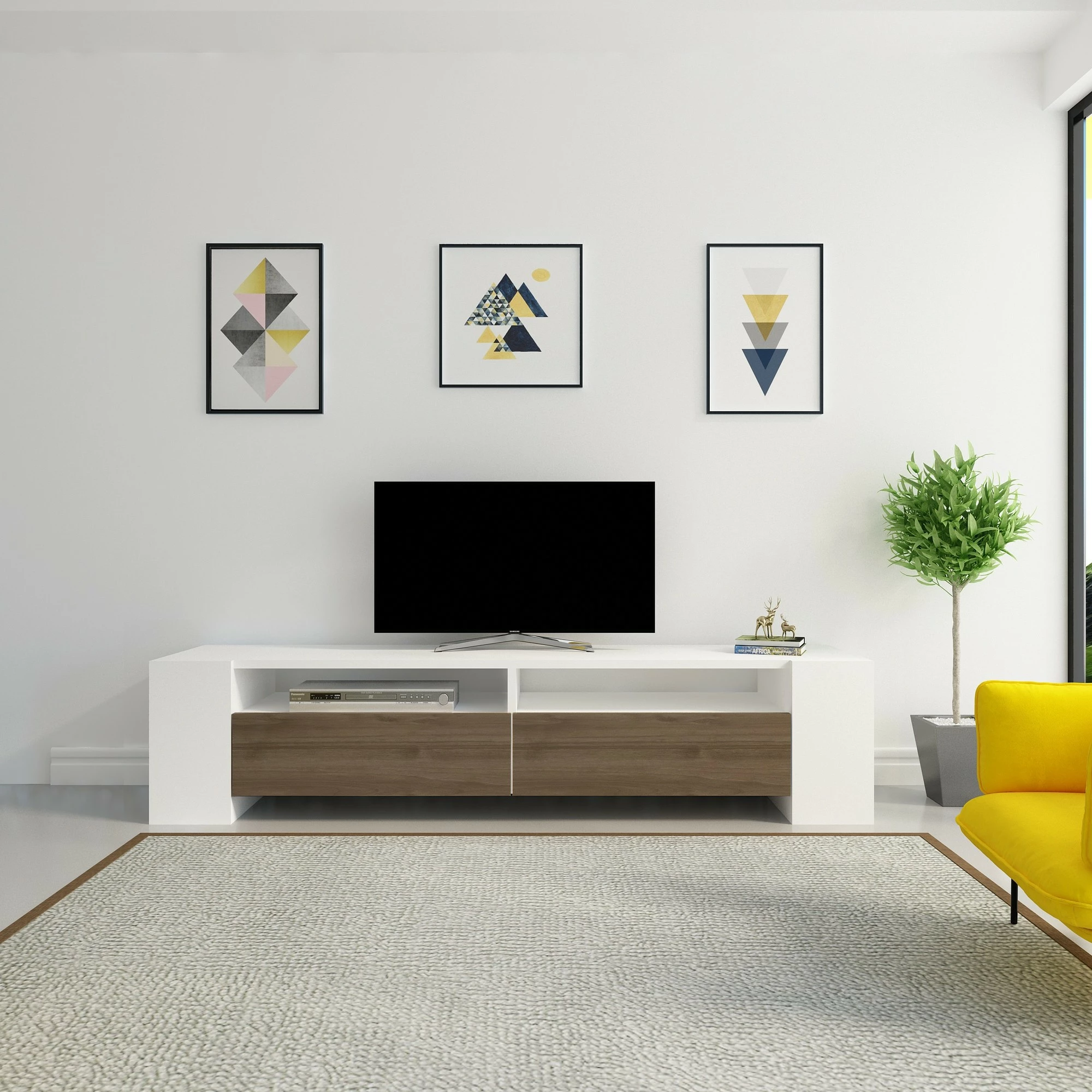 Komodë TV Hanah Home, Sosruko, e bardhë dhe arre