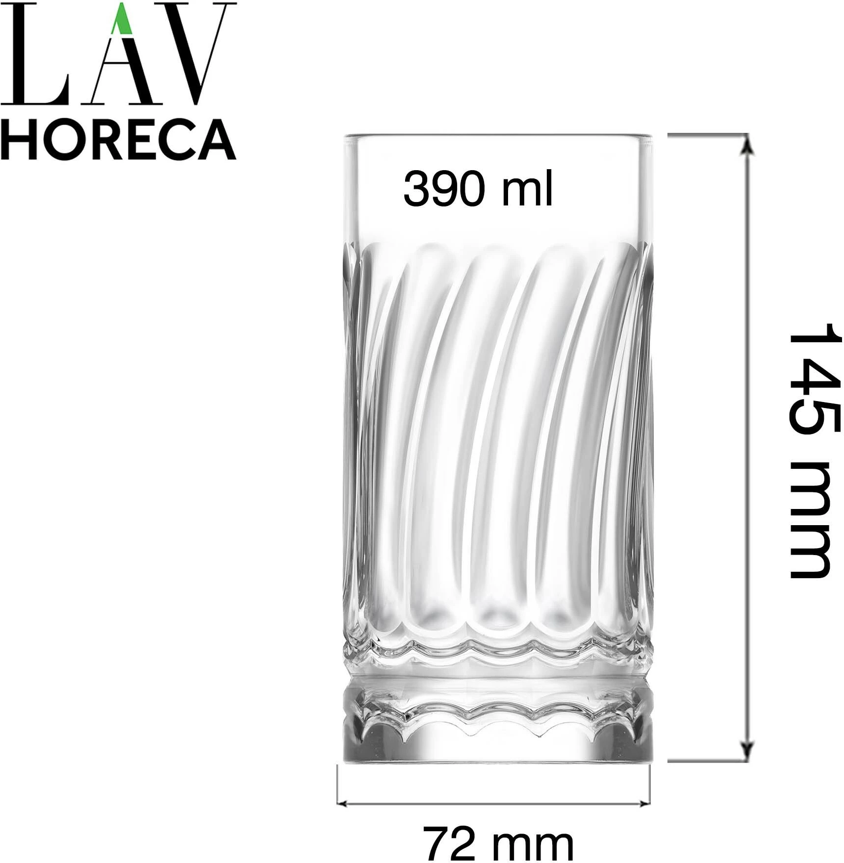 Gotë highball LAV HORECA Mallorca 390 ml transparente, set 12 copë