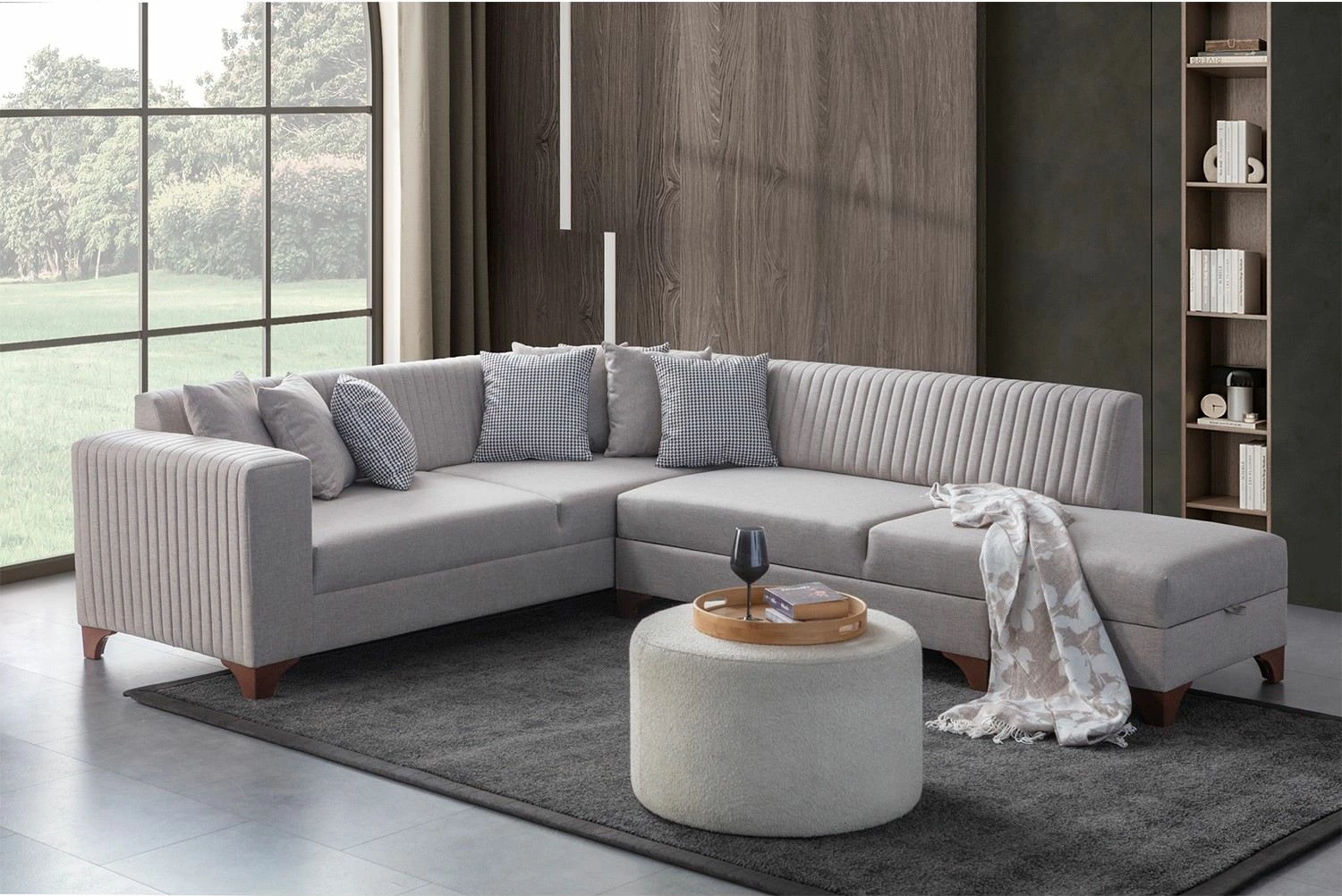 Kënd divan-krevat, ngjyrë krem, Atelier del Sofa, West Right, me 6 jastëkë