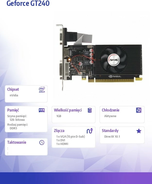 Kartel grafike AFOX GeForce GT240 1GB DDR3 128-bit, Low Profile, DVI/HDMI/VGA, e zezë