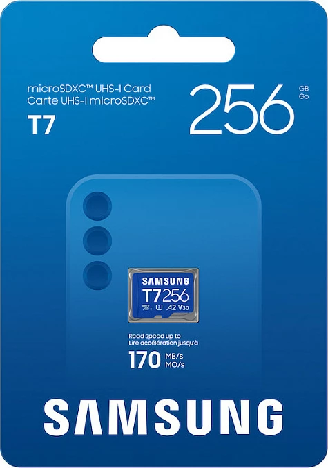 Kartelë memorje microSD Samsung T7 256GB, UHS-I U3, A2, V30, 170MB/s, e kaltër