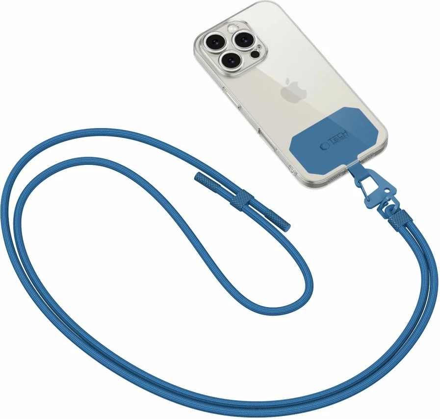 Rrip crossbody për celular Tech-Protect C5S, i rregullueshëm, 80 cm, Kaltër, me 2 adaptera
