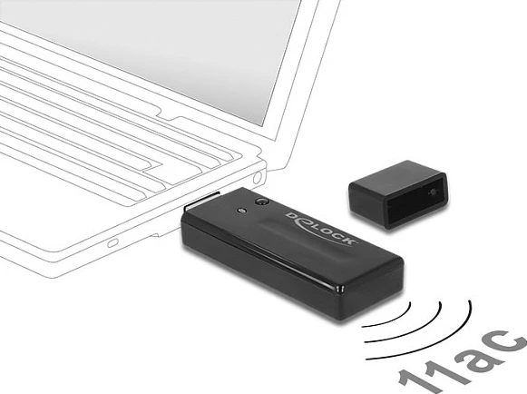 Adapter Wi‑Fi USB DeLOCK 12463, Wi‑Fi 5 (802.11ac), 867 Mbit/s, dual band 2.4/5 GHz, i zi