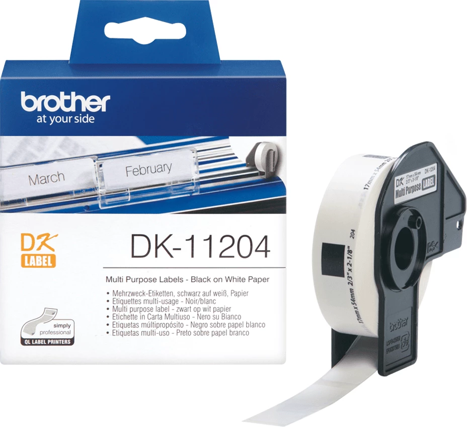 Etiketa vetëngjitëse Brother DK-11204 17x54mm për printer etiketa QL, të bardha