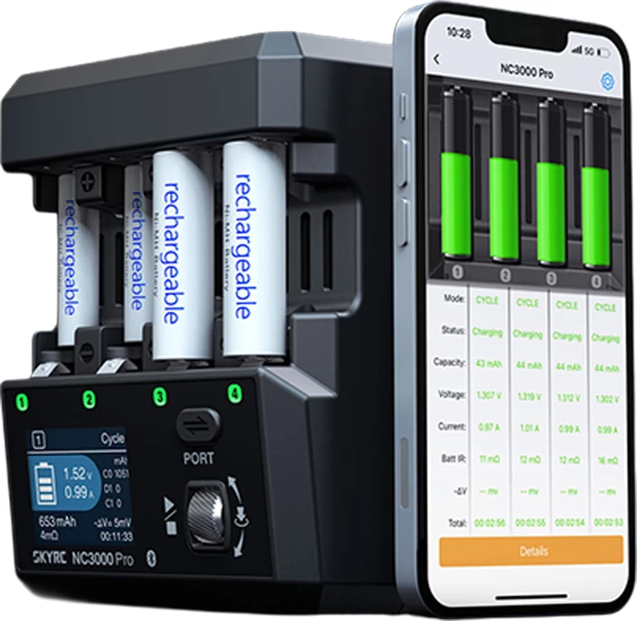 Karikues baterish SkyRC NC3000 Pro, 4 slot AA/AAA, NiMH/NiCd, PD/QC, Bluetooth, i zi