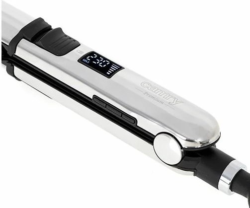 Drejtues flokësh CAMRY CR2320C me funksion jonik, pllaka titani 28x110 mm, 6 temperatura 130-230°C, ekran LCD, 55W, argjendtë/zi