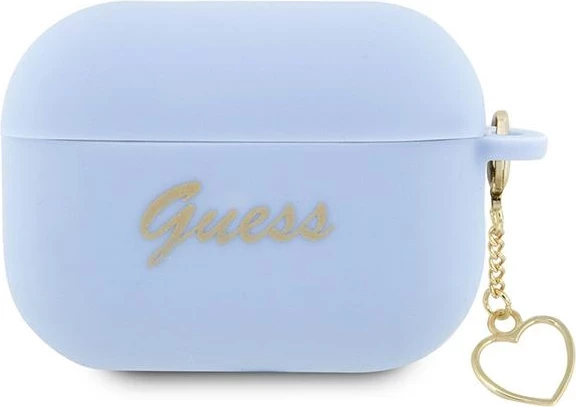 Mbështjellës Guess për AirPods Pro 2, Silicone Charm Heart, me karabinë, Blu