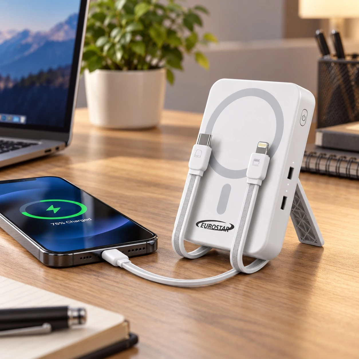 Power Bank Eurostar MagSafe 10000 mAh me Kabllo të Integruara dhe Mbajtëse 4