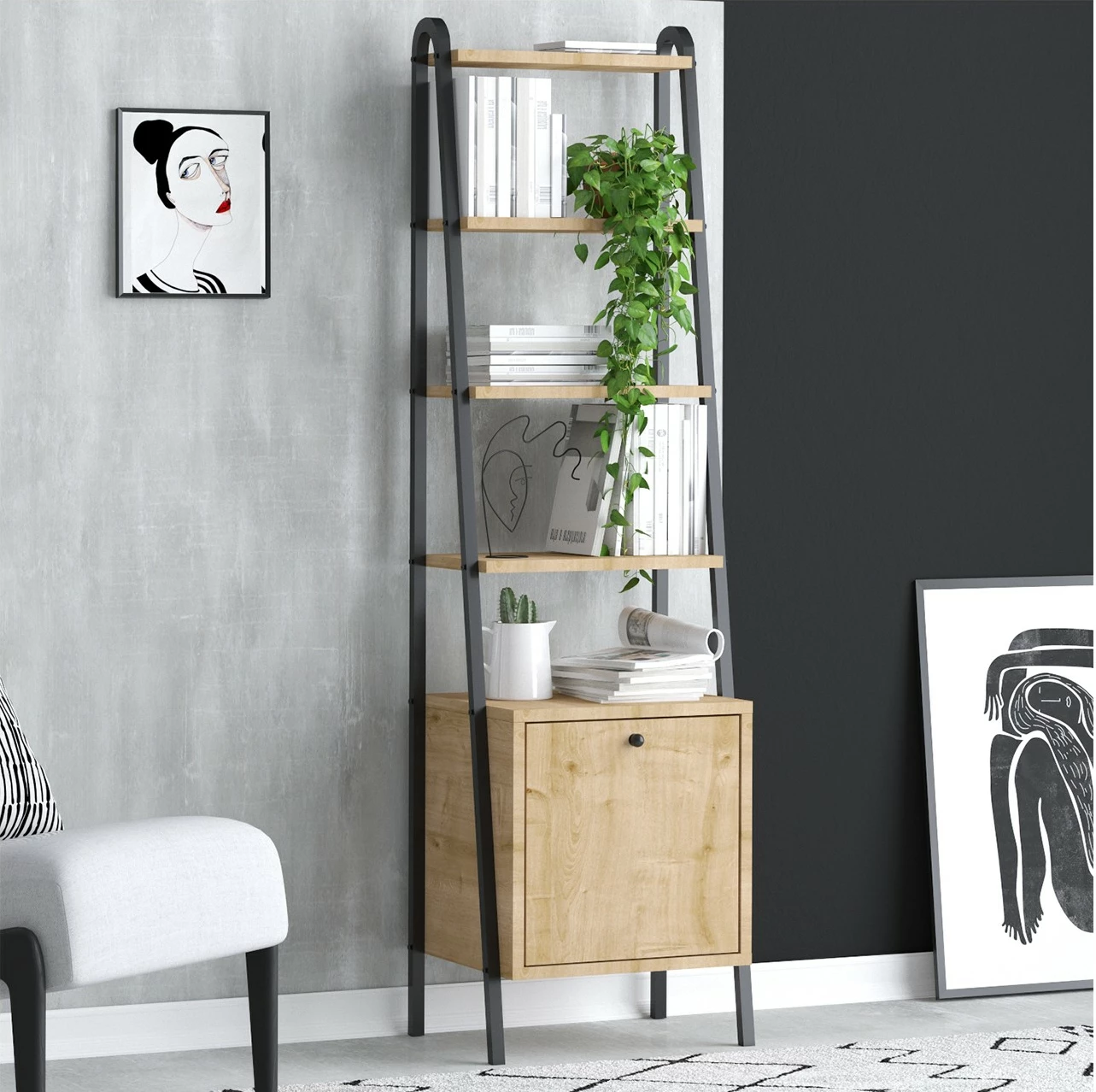 Raft librash Hanah Home, Mona, ngjyrë lis safir, e zezë