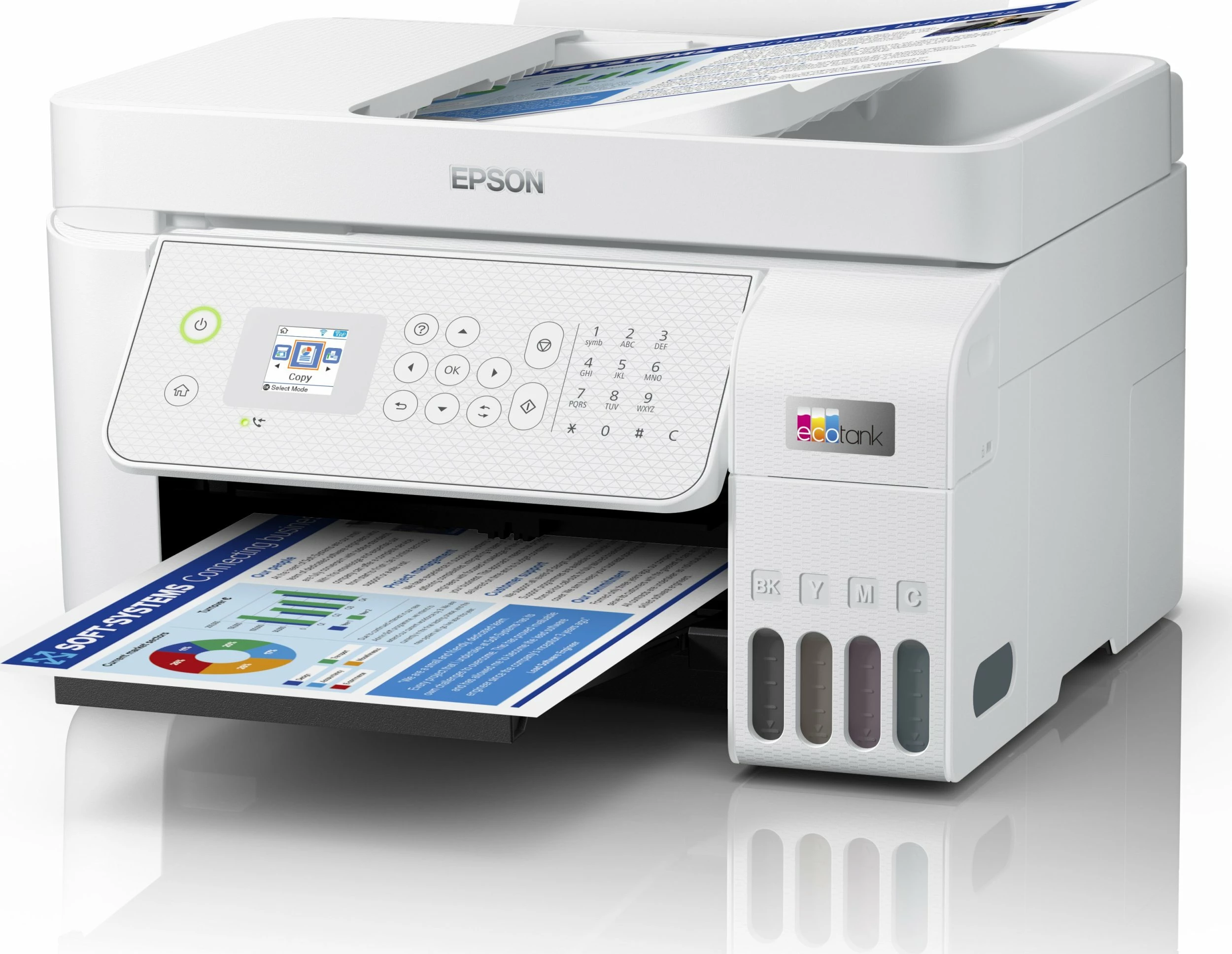Printer multifunksional inkjet Epson EcoTank L5316 A4 CISS Wi‑Fi/Ethernet me ADF dhe fax, i bardhë