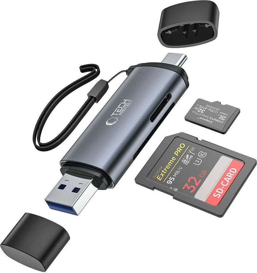 Lexues kartelash Tech-Protect UltraBoost, USB-C/USB-A, SD/microSD, Gri