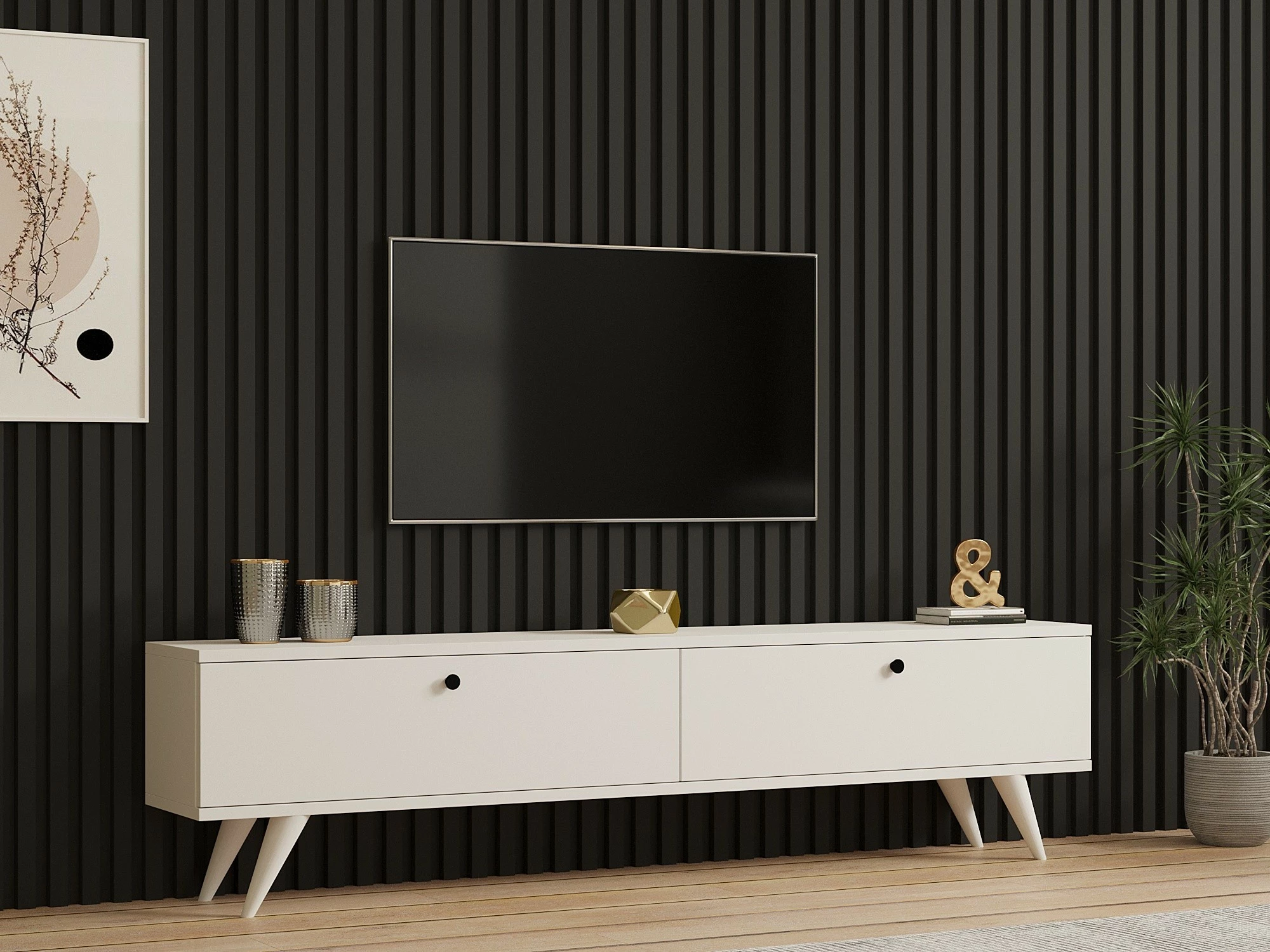 Komodë për TV Skye Decor, Paris, e bardhë