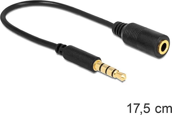 Kabllo adaptues DeLOCK 62498, 3.5mm mashkull në 3.5mm femër, 17.5 cm, e zezë