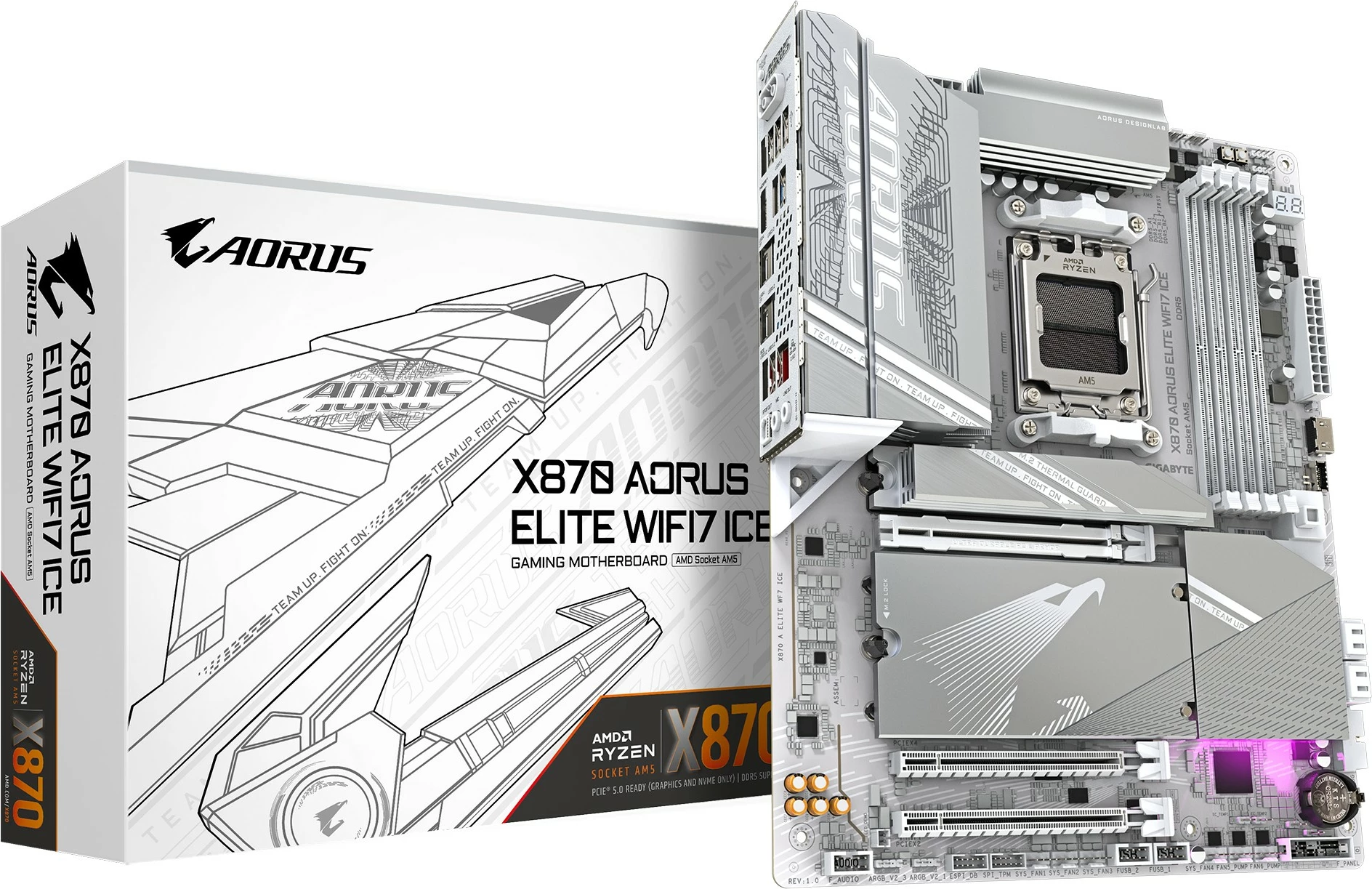 Pllakë amë Gigabyte X870 AORUS ELITE WIFI7 ICE, Socket AM5, DDR5, Wi-Fi 7