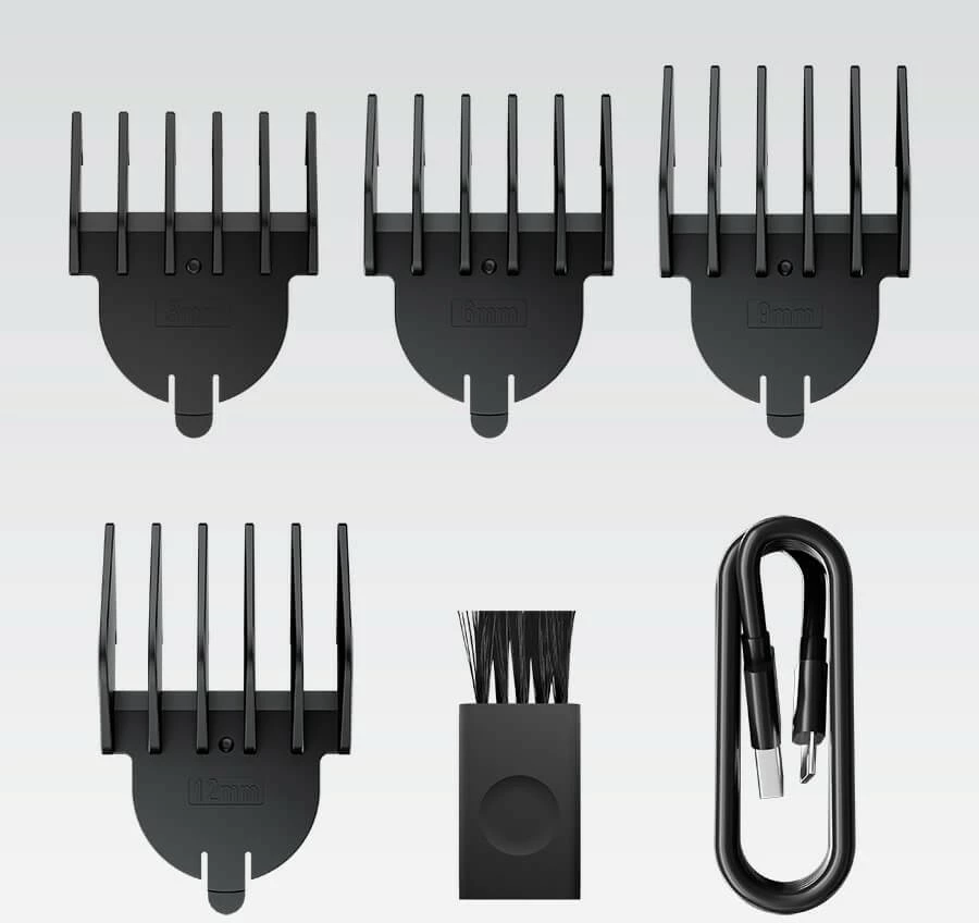 Set trimmer 6-në-1 Feel-Maestro MR-661, bateri 100 min, karikim USB-C, tehe çelik inoksi, wet & dry, e zezë/gri