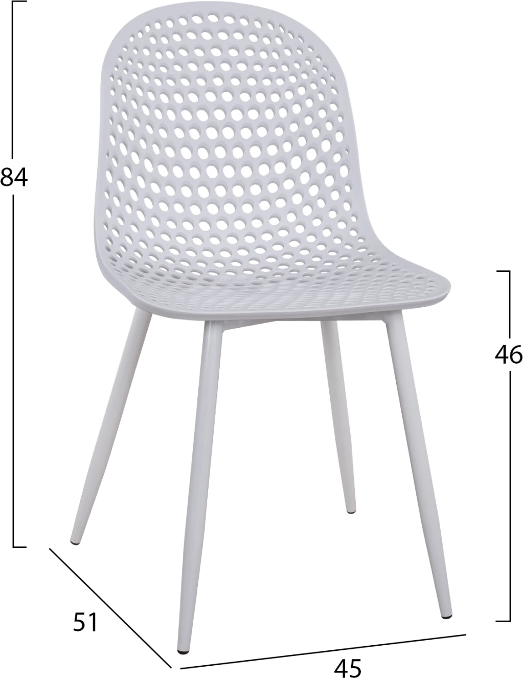 Karrige polipropileni Milana FH8512.01 e bardhë me këmbë metalike 47x58x84 cm, set prej 4 copë