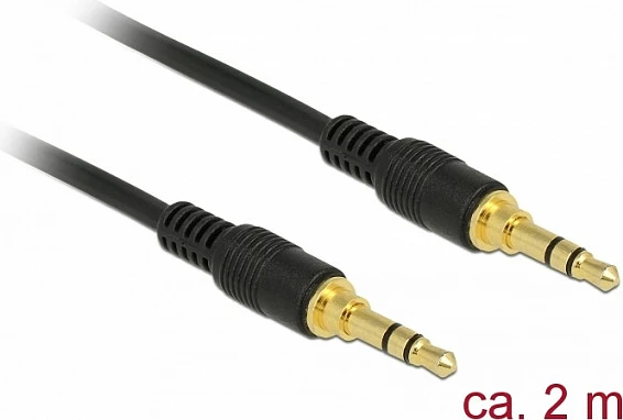 Kabllo audio DeLOCK 3.5mm (3-pin) mashkull-mashkull, 2 m, e zezë