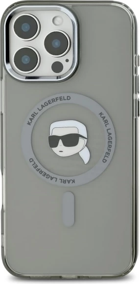 Mbështjellës Karl Lagerfeld IML Metal Karl Head MagSafe për iPhone 16 Pro, Zi