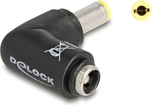 Adapter DC DeLOCK, 90° i kënduar, 5.5x2.1 mm mashkull në femër, i zi