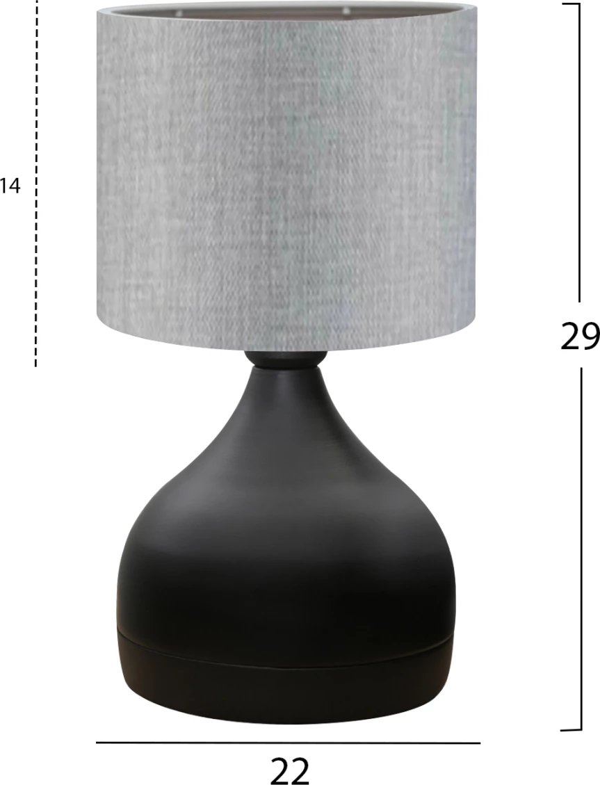 Llambë tavoline, trup metalik i zi, hije gri, FH7593.03, Φ18,5x45Ηcm