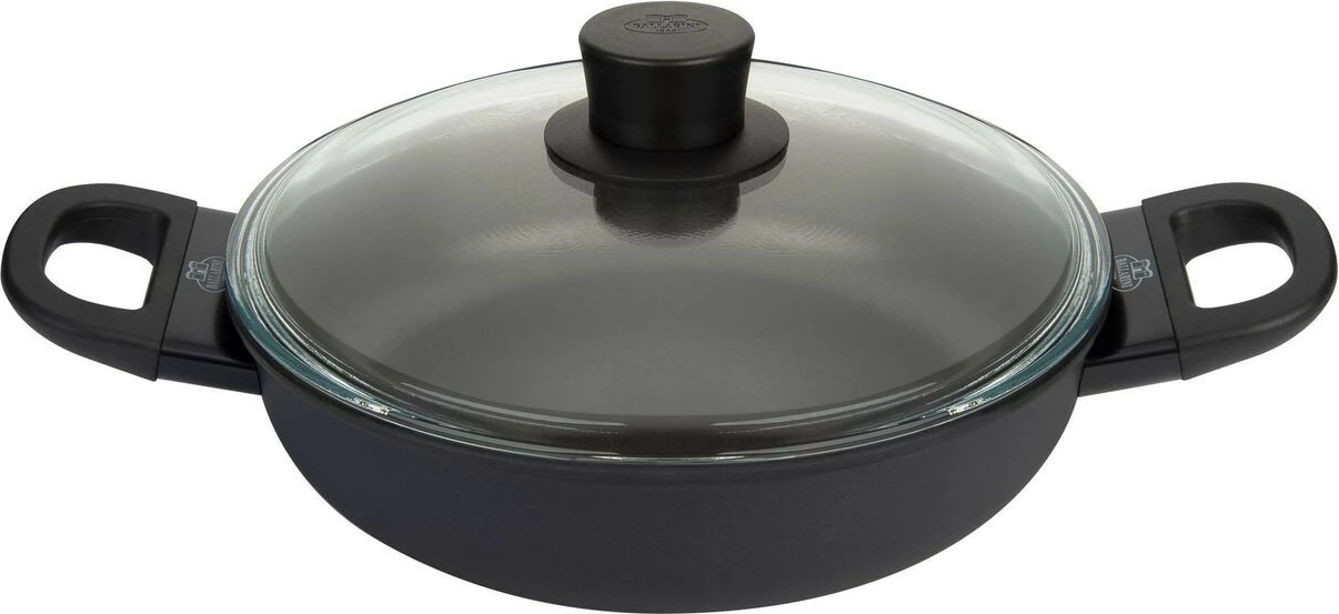 Tigan servirës Ballarini 75002-922-0, 24cm, alumini, veshje Keravis, kapak xhami, i zi