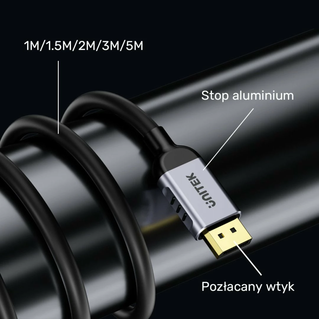 Kabllo DisplayPort Unitek C1628GY01 1 m DP 1.4 8K@60Hz/4K@240Hz HDR, e zezë
