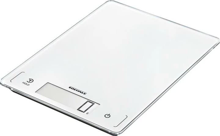 Peshore kuzhine dixhitale, Soehnle, Page Profi 300 (61507), kapacitet 20 kg, LCD i madh, sensor-touch, funksion HOLD, sipërfaqe qelqi, e bardhë