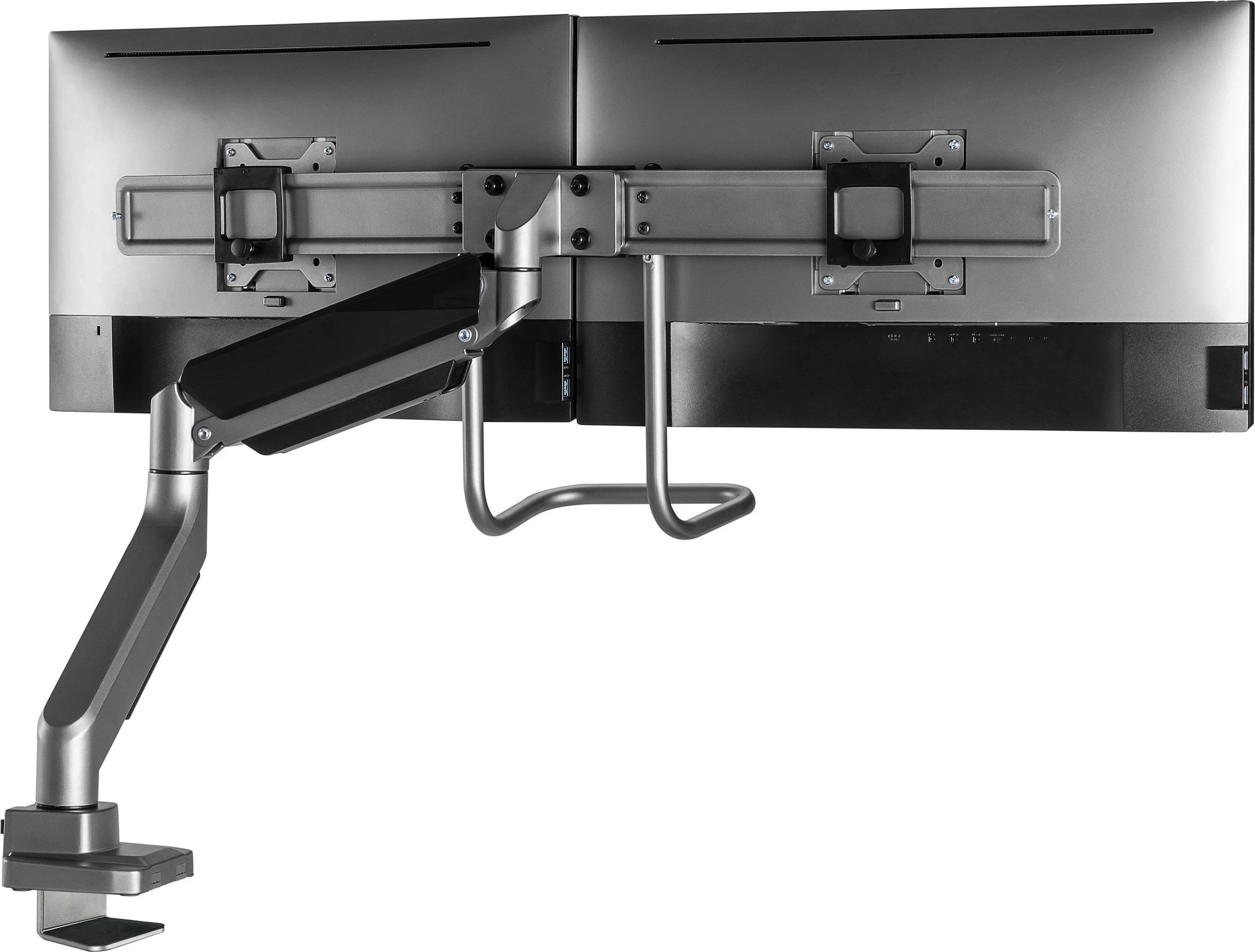 Mbajtëse tavoline për 2 monitorë EQUIP 17"-32", VESA 75x75/100x100, sustë gazi, 9kg për ekran, 360°, silver