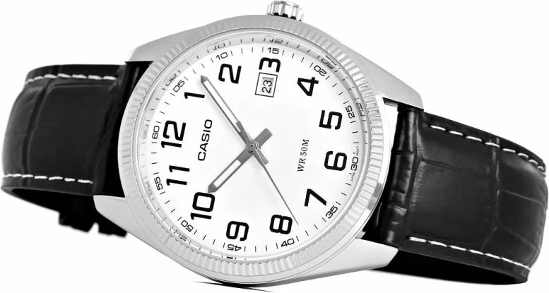 Orë dore për meshkuj Casio MTP-1302PL-7BVEF, argjend me rrip të zi