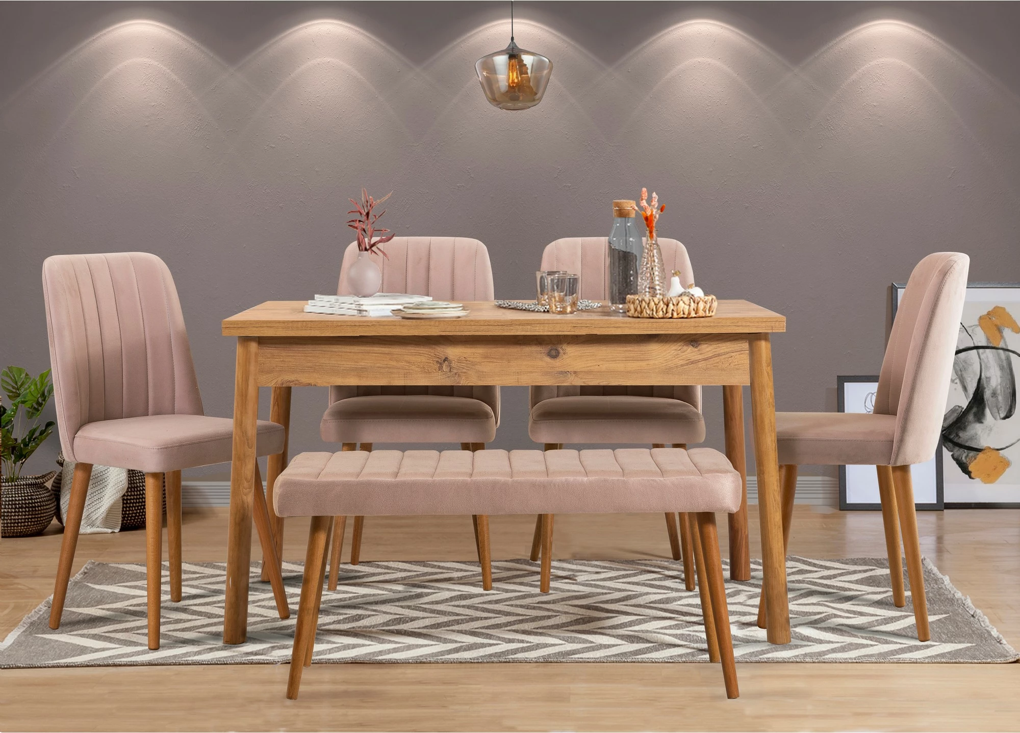 Tavolinë me karrige (6 copë), Hanah Home, ngjyrë Atlantic Pine & Stone