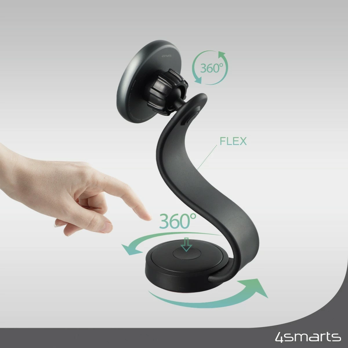 Mbushës wireless 4smarts Qi2, Auto, 12 V, 1.2 m, Gri