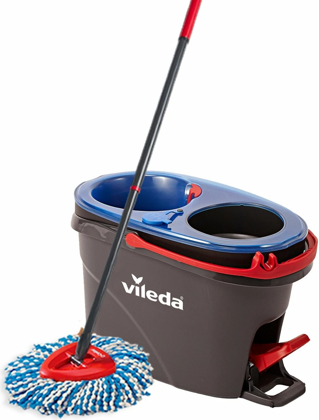 Set mop rrotullues me kovë Vileda H2prO, mikrofibër, shufër teleskopike, me shtrydhëse, i zi