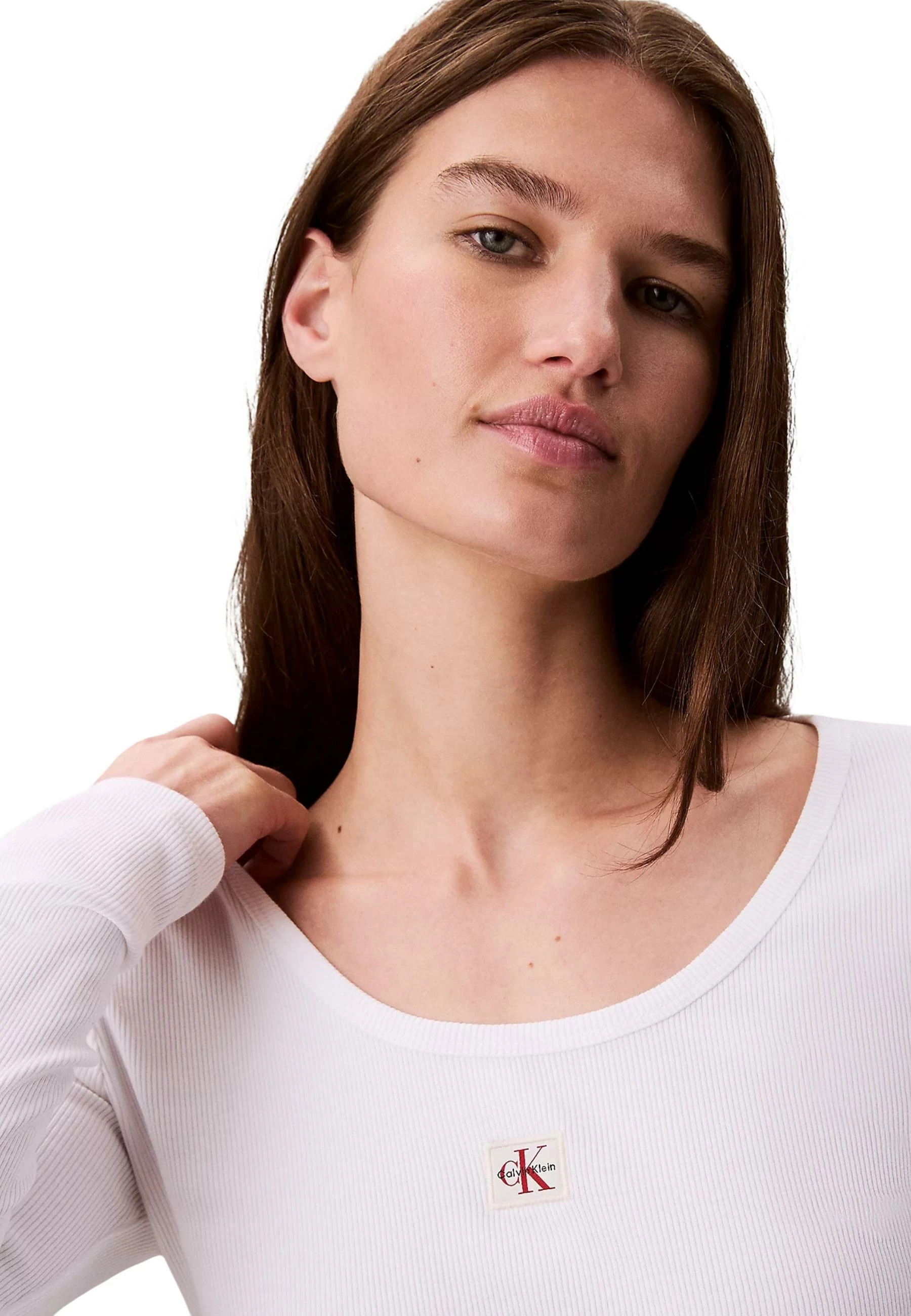 Maicë crop me mëngë të gjata Calvin Klein Jeans LV047D218G për femra, e bardhë [Madhësia: M]