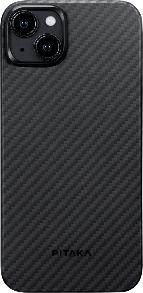 Mbështjellës Pitaka MagEZ Case 4 për iPhone 15 Plus, MagSafe, fibër aramidi, ultra i hollë, zi/gri twill 5
