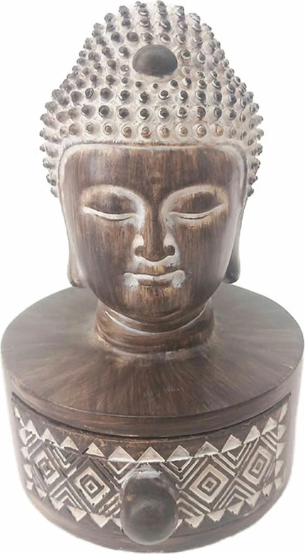 Dekor Buddha BADBA, polirezine, kafe-bardhë, 10x11x15cm