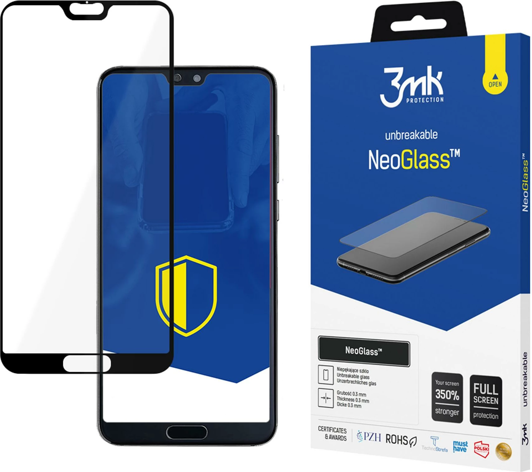 xham mbrojtës ekrani 3mk Protection NeoGlass për Huawei P20 Pro, full screen, 8H, me kornizë të zezë