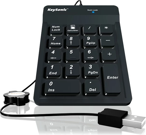 Tastierë numerike KeySonic ACK-118BK, USB, 18 taste, silikon, e zezë