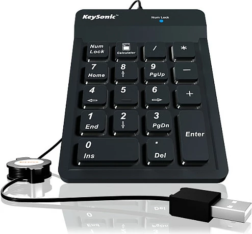 Tastierë numerike KeySonic ACK-118BK, USB, 18 taste, silikon, e zezë
