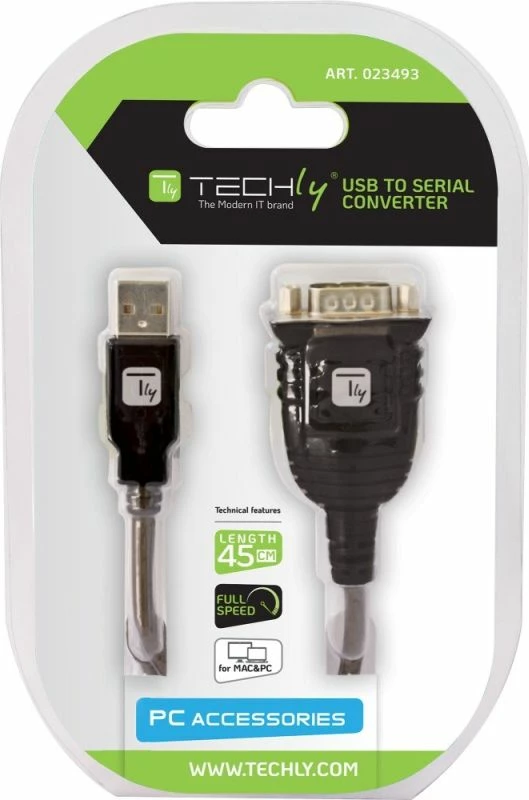 Kabëll adapter TECHly USB në RS232/COM/D, i bardhë, 0.45m