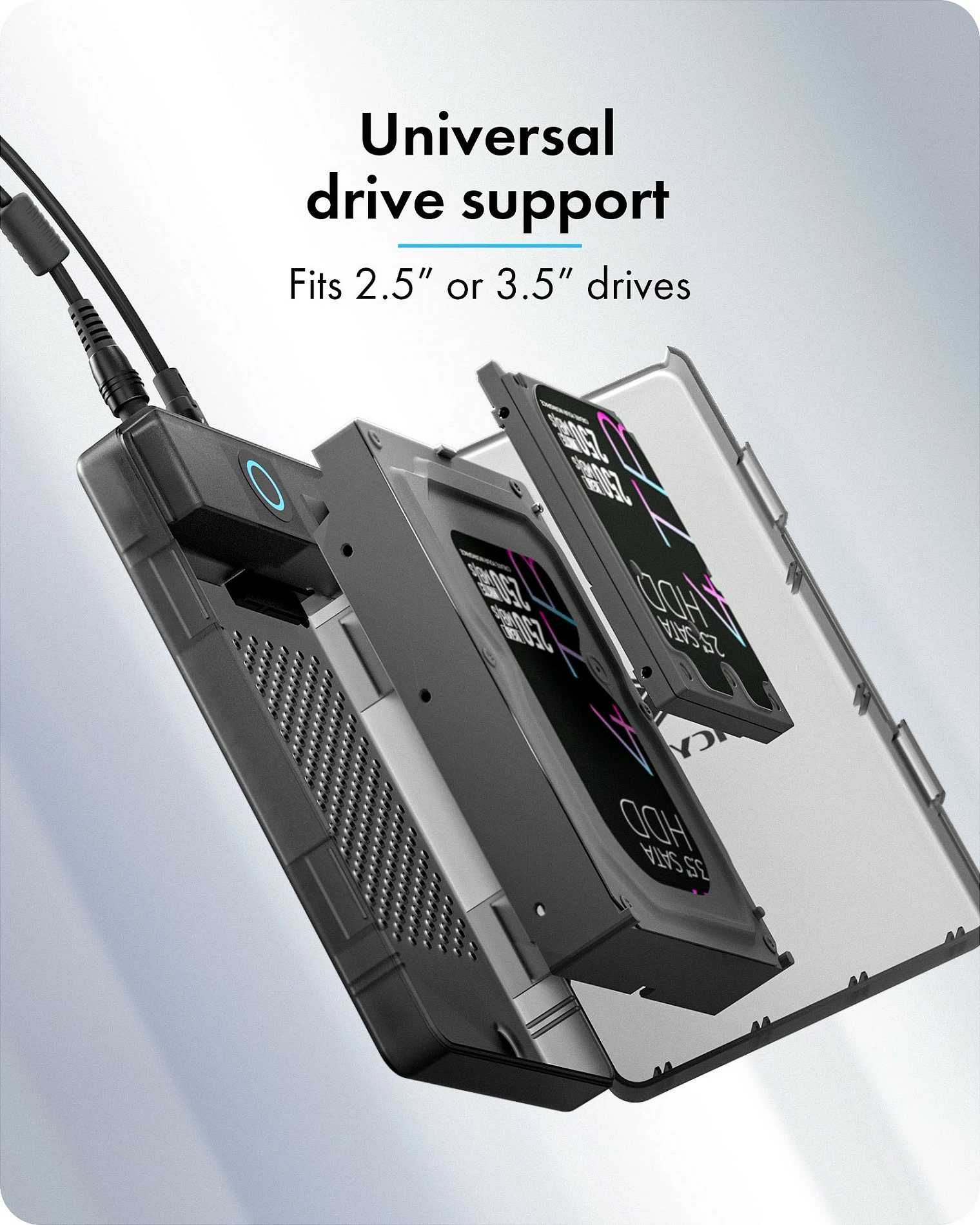 Kasë eksterne ICY BOX për HDD/SSD SATA 2.5"/3.5", USB 3.2 Gen 1 5Gbps Type-C/Type-A, transparent/zezë