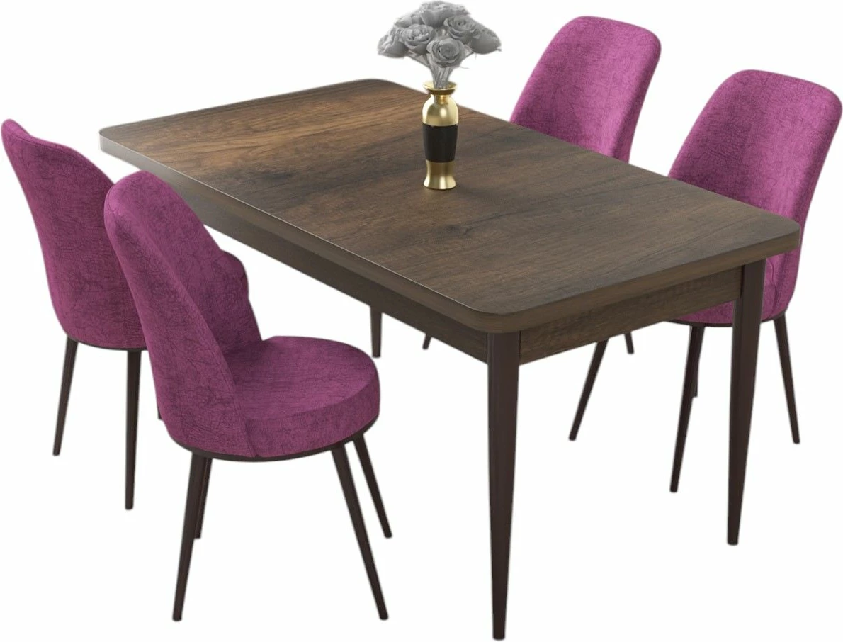 Tavolinë me karrige, 5 copë, Skye Decor, ngjyrë barok dhe e purpurtë