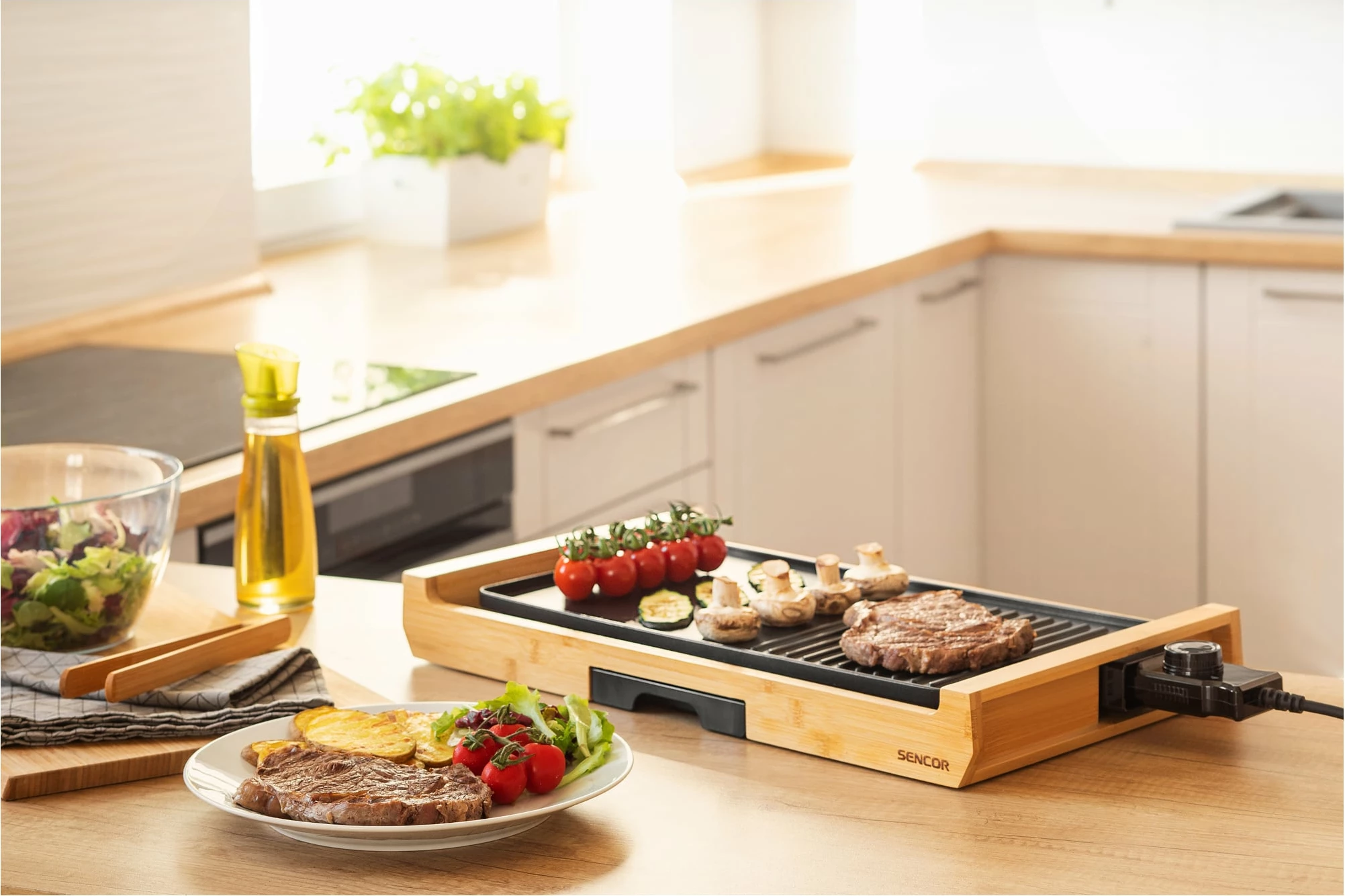 Grill elektrik Sencor SBG 206BK, 43 x 23 cm, bamboo