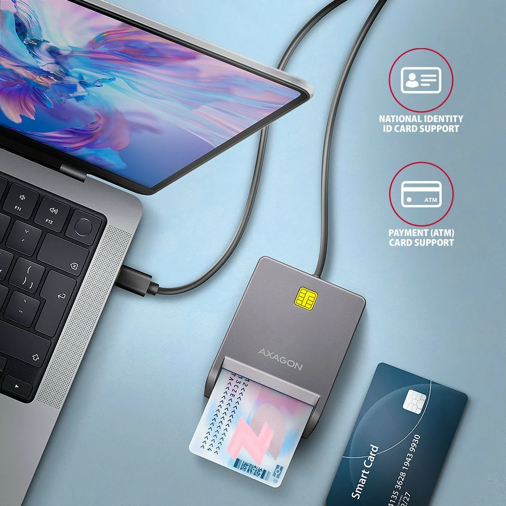Lexues kartele identifikimi Axagon CRE-SM3TC USB-C (USB 2.0), 480 Mbps, kabllo 1.2 m, gri