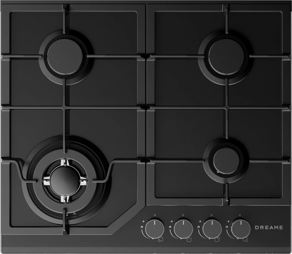 Pianurë gazi-xhami, Dreame CZ40 PRO, 4 zona, 8.6 kW total, 58.4 x 51 cm, komandë me butona rrotullues, grila gize, e zezë