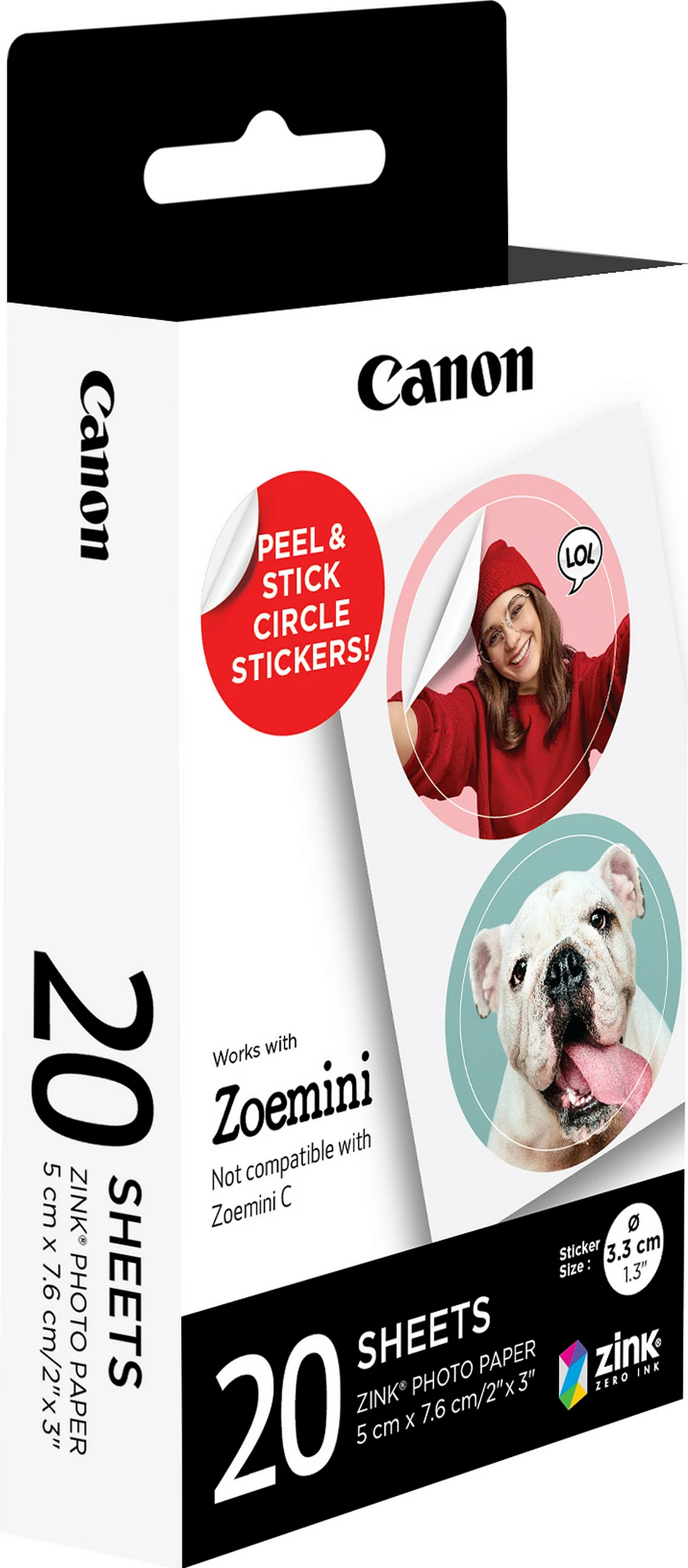 Letër foto ngjitëse rrethore Canon ZINK 1.3" (3.3 cm), 20 fletë, për Zoemini Mini/Zoemini S