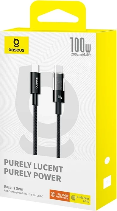 Kabllo USB-C në USB-C Baseus Gem, 2 m, 100 W, E zezë