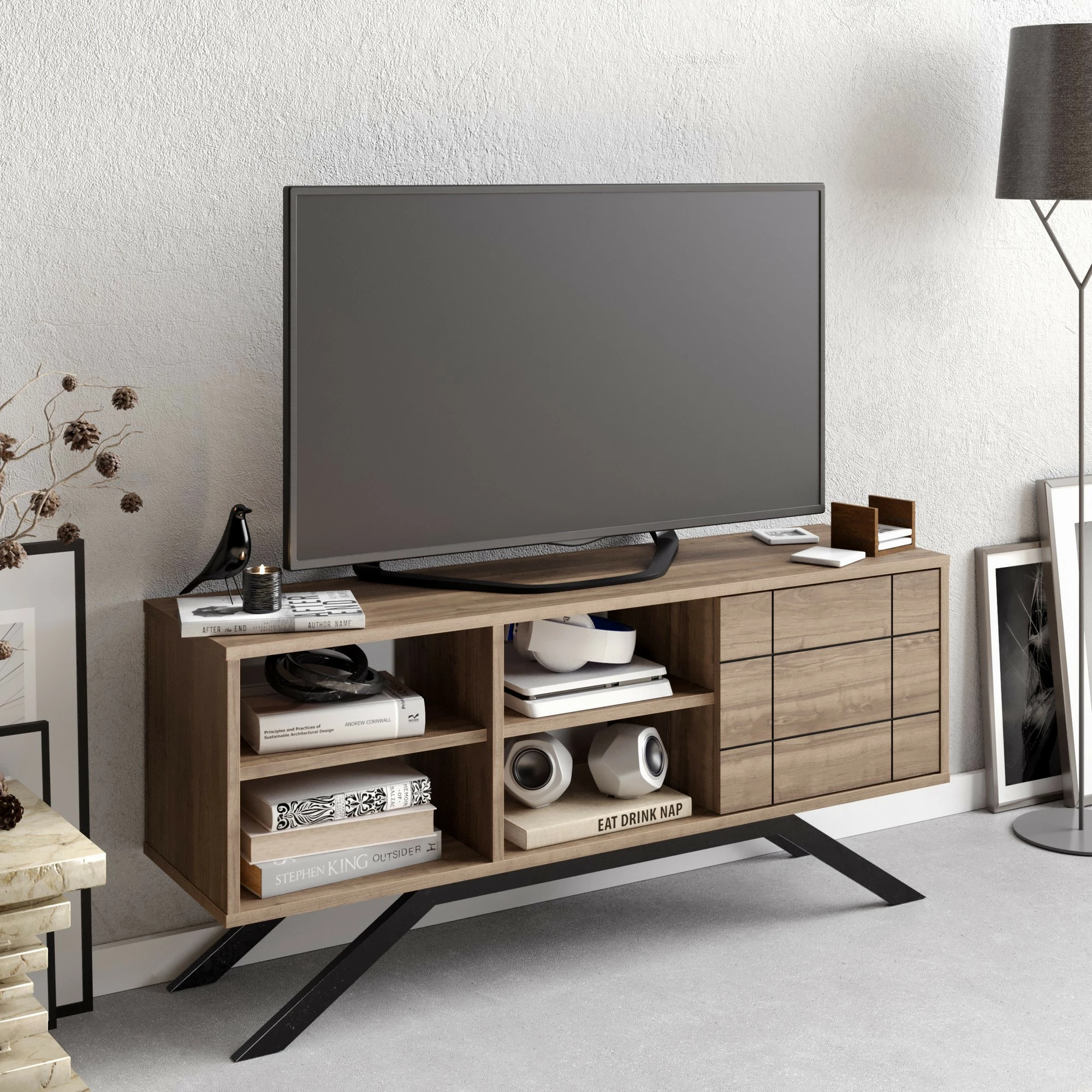 Komodë TV Hanah Home, ngjyrë e zezë dhe arre, North